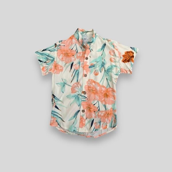 Camisa Poplin Hawaiana Cuello Mao Manga Corta Niño