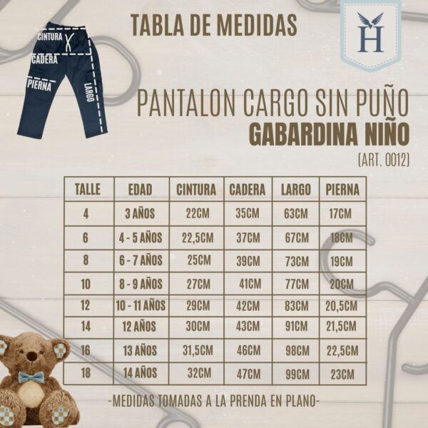 Pantalon Gabardina Cargo sin puño Niño - Imagen 3